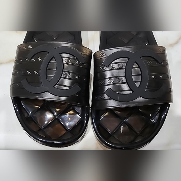 Chanel Black Jelly Slides Women's Size 8 - Picture 2 of 6